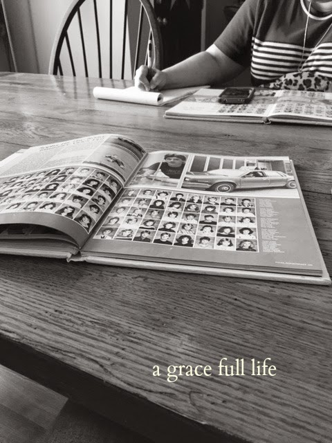 looking at old high school yearbooks with my friends